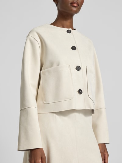 More & More Relaxed Fit Blazer mit Rundhalsausschnitt Kitt 3