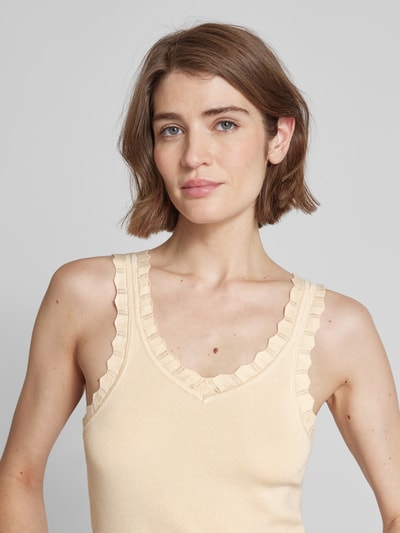 Guess Top z efektem prążkowania model ‘JOVIE’ Piaskowy 3