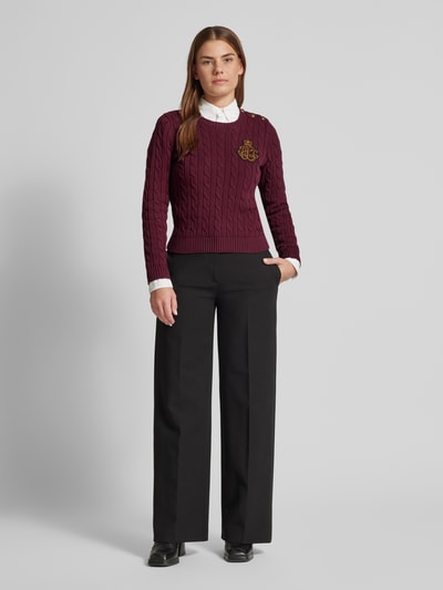 Lauren Ralph Lauren Gebreide pullover met ribboorden, model 'MONTIVA' Bordeaux - 1