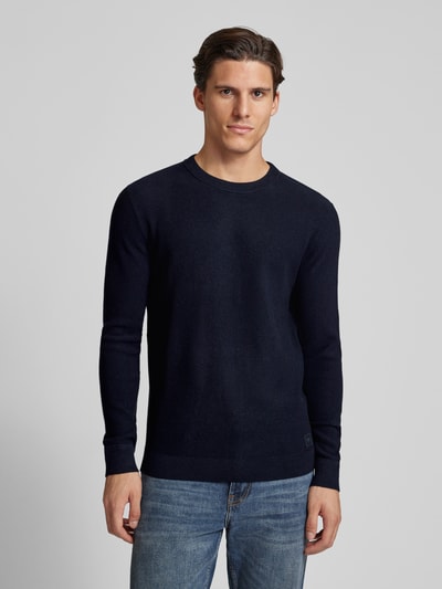 Tom Tailor Regular Fit Strickpullover mit geripptem Rundhalsausschnitt Dunkelblau 4