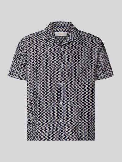 Produktfoto, Regular Fit Freizeithemd im Allover-Look Modell 'MONTAUK' von Jack & Jones, Baumwoll-Anteil, Reverskragen, Knopfleiste, blaue und beige Muster, strukturierte Oberfläche, für Herren