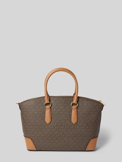 Produktfoto, Handtasche mit Logo-Applikation Modell 'Murphy' von MICHAEL Michael Kors, brązowy wzór logo, gładka faktura, szerokość w rozmiarze 40 cm, długość 26 cm, głębokość 12 cm, długość paska 120 cm, odpinane uchwyty, kieszeń wewnętrzna na suwak