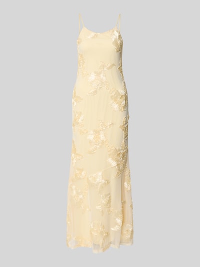Produktfoto, Eng anliegendes Abendkleid mit florale Details Modell 'QUINN' von Vero Moda, efekt: jednolity kolor, krój: dopasowany, długość maxi, prostokątny dekolt, cienkie ramiączka, prosty dół, kolor jasny, tkanina z delikatną fakturą i kwiatowymi detalami.