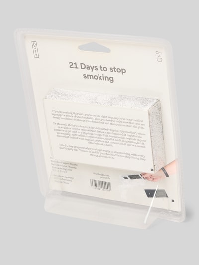 Productfoto, Ticketbox met Motivatiearmband van Doiy, 21-dagen-challenge model '21 Challenge Smoking', witte en grijze tinten, rechthoekige doos, gladde textuur