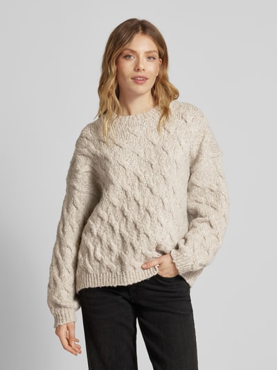 Drykorn Gebreide pullover met extra brede schouders, model 'RAMEA' Zand - 4