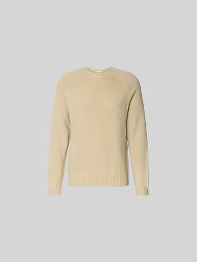 Produktfoto, Regular Fit Pullover in Strick-Optik von Closed aus reiner Baumwolle in Beige mit Rundhalsausschnitt und elastischen Abschlüssen.