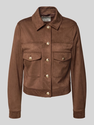 Produktfoto, Jacke mit Umlegekragen von Oui aus elastyczna mieszanka materiałów, prosty krój, zapięcie na guzik, nakładane kieszenie, długość tyłu w rozmiarze 36: 49 cm, szerokość ramion w rozmiarze 36: 39 cm, szerokość klatki piersiowej w rozmiarze 36: 43 cm, długość rękawów w rozmiarze 36: 61 cm