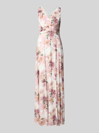 Produktfoto, Maxikleid mit V-Ausschnitt und Gehschlitz van Christian Berg Cocktail, A-lijn, allover bloemenprint, materiaal-mix met stretch