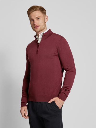 HUGO Gebreide pullover met schipperskraag, model 'San Quirin' Bordeaux - 4