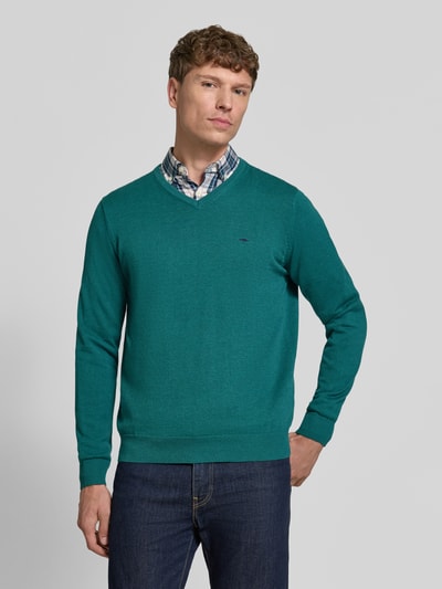 Fynch-Hatton Strickpullover mit Label-Strickerei Petrol 4