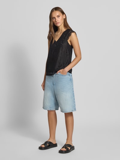 PIECES Regular Fit Blusentop mit Spitzenbesatz Modell 'OLLINE' Black 1