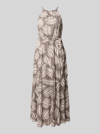 Produktfoto, Maxikleid aus Viskose-Mix mit Leinen-Anteil von Apricot, Tailliert, Floraler Allover-Print, Schlüssellochausschnitt, Spaghetti-Träger.