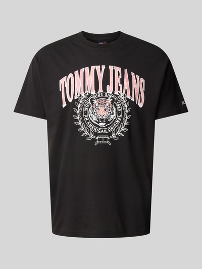 Tommy Jeans T-Shirt aus Baumwolle mit Motiv-Print  Modell 'VARSITY TIGER' Black 1