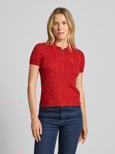 Lauren Ralph Lauren Gebreid shirt met kabelpatroon en polokraag, model 'NATRISSA' Rood - 4