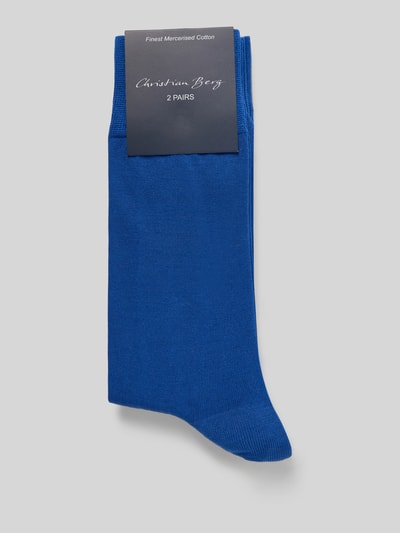 Produktfoto, Socken mit Label-Print im 2er-Pack von Christian Berg Men aus blauem Baumwoll-Mix, körpernaher Schnitt, gerippter Abschluss