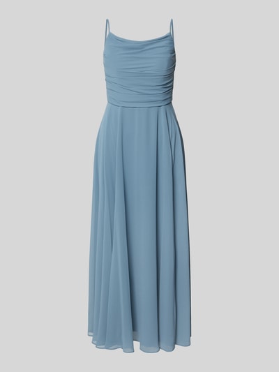 Produktfoto, Cocktailkleid mit Drapierungen und Spaghettiträgern von Jake*s Cocktail, blau, Chiffon, Taillierter Schnitt, Midikleid