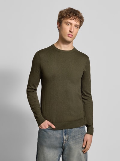 Blend Strickpullover mit Rundhalsausschnitt Modell 'BAGGE' Oliv 4
