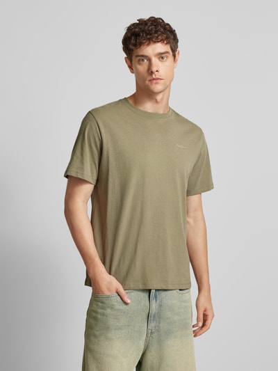 Pepe Jeans T-Shirt mit Label-Stitching Modell 'Connor' Oliv 4