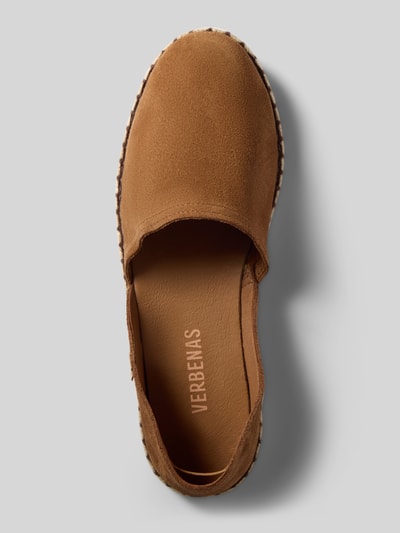 Produktfoto, Espadrilles aus Leder mit Label-Patch Modell 'CARMEN' von Verbenas, braun, strukturierte Sohle, abgerundete Form, Oberansicht