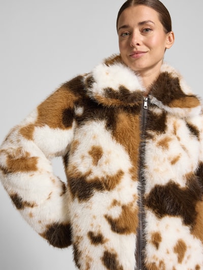 Amber & June Webpelzjacke mit Animal Print Hellbraun 3