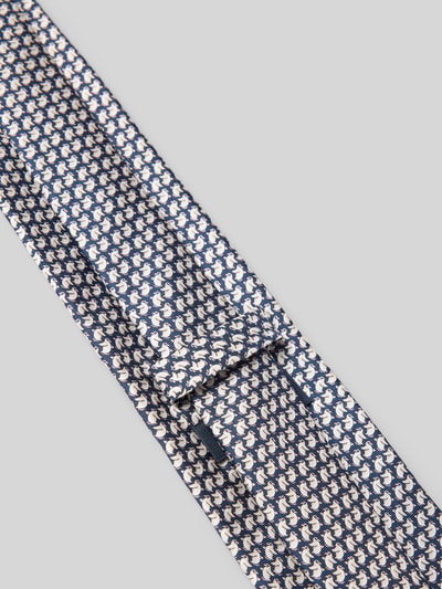 Produktfoto, Krawatte aus reiner Seide mit Allover-Motiv-Print von Willen, blauw-wit all-over motief, logodetail, Breedte 8 cm, zuiver zijde