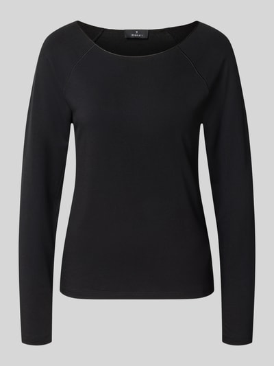 Produktfoto, Regular Fit Longsleeve aus viscosemix van monari, dames shirt met lange mouwen, effen zwart, ronde hals, elastische textuur, ruglengte maat 36: 56 cm