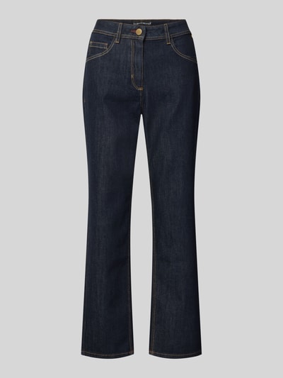 Produktfoto, Jeans mit Eingrifftaschen von Luisa Cerano, dunkelblauer Baumwoll-Mix mit Stretch-Anteil, Regular-Fit, sichtbarer Knopf- und Reißverschluss, glatte Oberfläche, Kontrastnähte, Bundweite Größe 36: 39 cm, Innenbeinlänge: 70 cm.