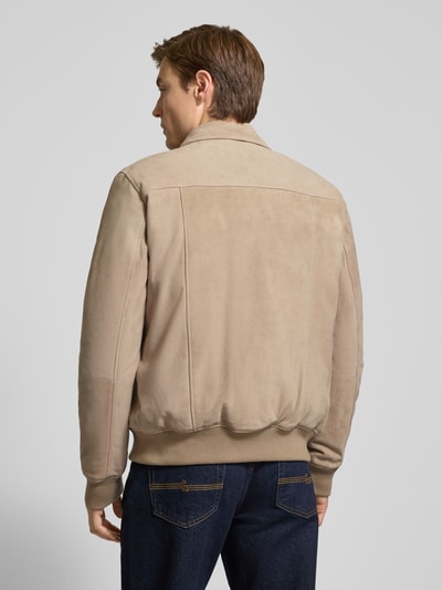 Profuomo Bomberjack met platte kraag en klepzakken Beige - 5