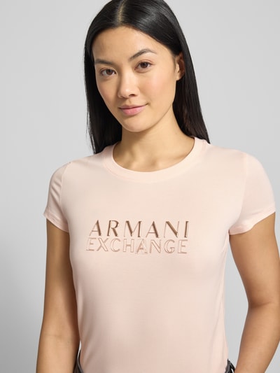 ARMANI EXCHANGE T-shirt z detalem z logo Jasnoróżowy 3