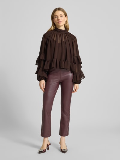 Gestuz Blouseshirt met volants, model 'mio' Donkerbruin - 1