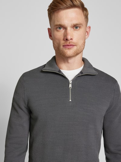 Marc O'Polo Regular Fit Troyer mit Ottoman-Struktur Anthrazit 3