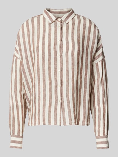 0039 Italy Bluzka lniana o kroju regular fit z obniżonymi ramionami Czekoladowy 2