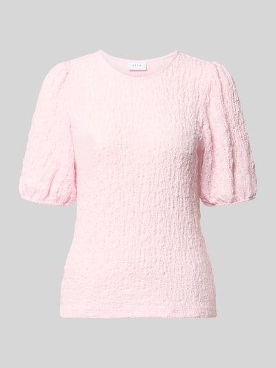 Produktfoto, Blusenshirt mit Strukturmuster Modell 'FALL' von Vila in zartem Rosa, Material-Mix mit Stretch, Regular Fit, Rundhalsausschnitt.