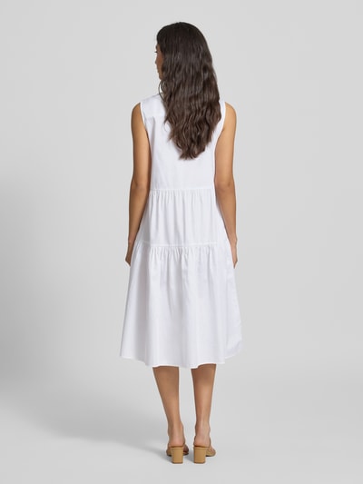 Milano Italy Sukienka midi z kołnierzem z lamówką Biały 5