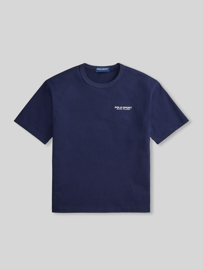 Produktfoto, Regular Fit T-Shirt aus reiner Baumwolle von Polo Ralph Lauren in Dunkelblau mit Label Print vorne, unifarben, Rundhalsausschnitt, kurzarm