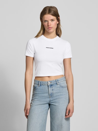 Pegador Cropped T-Shirt mit Label-Print Modell 'INES' Weiss 4