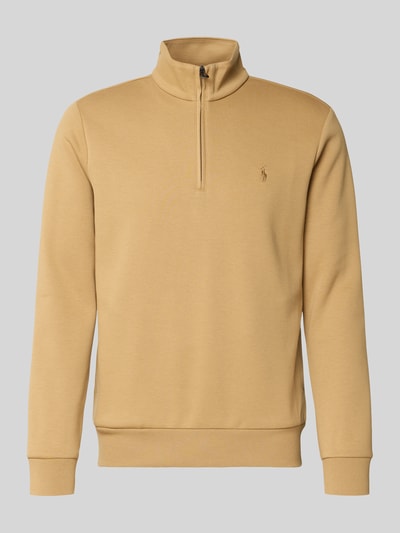 Productfoto, Regular Fit Troyer aus Baumwoll-Mix van Polo Ralph Lauren in effen beige, korte ritssluiting, logo-detail, sweatstof, lange mouw, geribde boorden