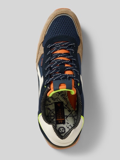 Produktfoto, Sneaker aus Leder-Mix von BULLBOXER, dunkelblau und beige mit Kontrastbesatz, Schnürverschluss, strukturierte Sohle, Label-Details