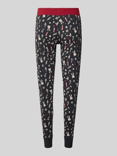 Skiny Pyjamabroek in all-over look met strik Zwart - 3