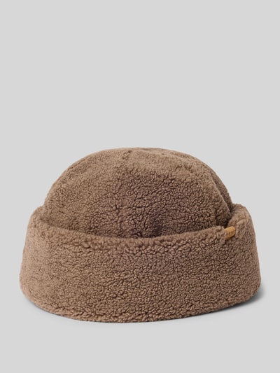 Productfoto, bruine 'Mütze mit breitem Umschlag Modell 'Teddybow'' van Barts in zachte teddybeerstof, Dames, studio-opname