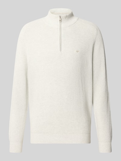 Fynch-Hatton Regular Fit Strickpullover aus reiner Baumwolle mit Troyer-Kragen Offwhite 1