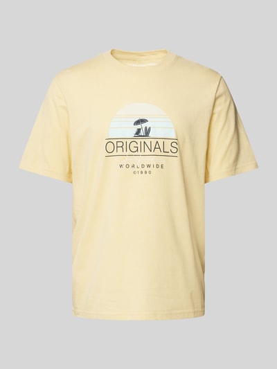 Jack & Jones T-shirt met labelprint, model 'CYRUS' Lichtgeel - 2