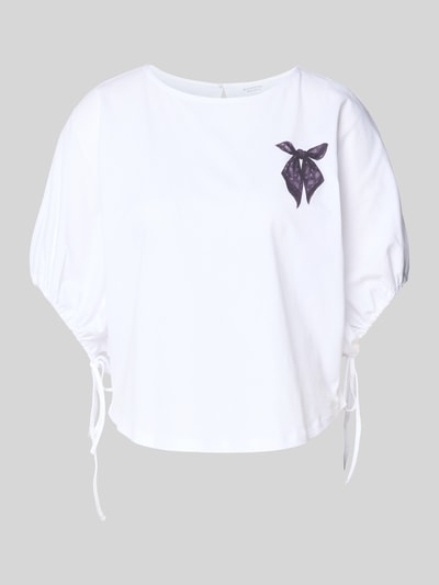 Produktfoto, T-Shirt mit Motiv-Print und Kordelzug am Ärmel von Rich & Royal aus Reine Baumwolle im Loose-Fit, Rundhalsausschnitt, weiß mit dezentem Motiv-Print, Rückenlänge bei Größe S 53 cm.