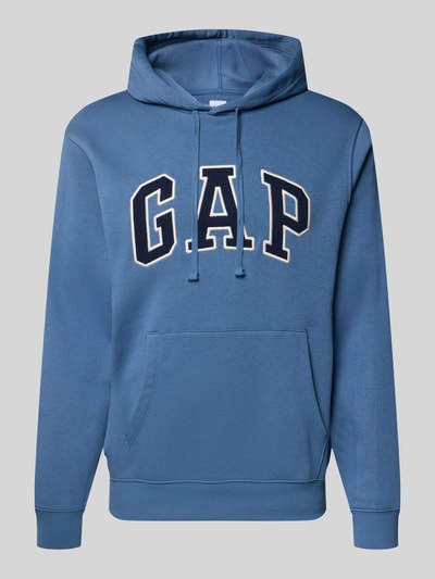 Productfoto, Hoodie met kangoeroezak van GAP in blauwe katoenmix, losse fit, label-stitching, geribde boorden, capuchon met tunnelkoord