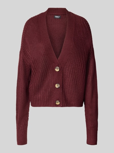 ONLY boxy fit gebreid jack met v-hals model 'CAROL' Bordeaux - 1