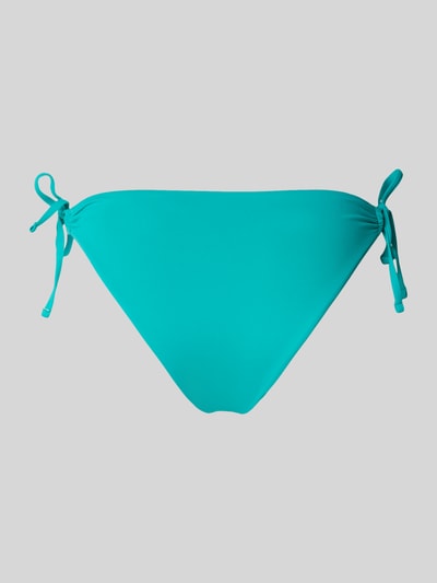 Produktfoto, Slim Fit Bikini-Hose mit Logo-Detail von Guess aus Elastischer-Material-Mix in Türkis mit Ziersteinbesatz und schlichten Kordeln.