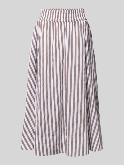 Produktfoto, midirok in all-over look met bruine en witte verticale strepen, elastische band, puur katoen, A-lijn, totale lengte 91 cm, bandwijdte maat 36: 34 cm, Midirock im Allover-Look mit elastischem Bund van Rich & Royal