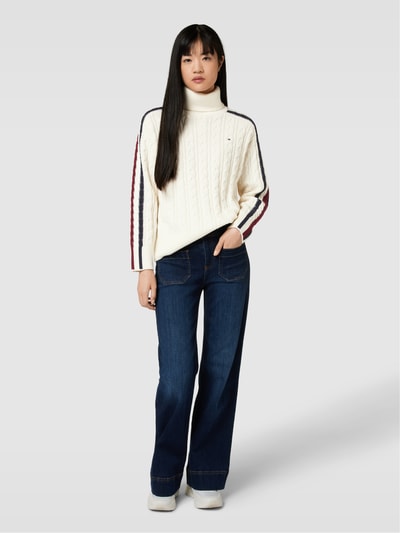 Tommy Hilfiger Strickpullover mit Kontraststreifen Modell 'GLOBAL' Ecru 1