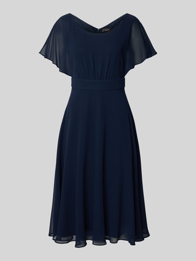 Produktfoto, Knielanges Kleid mit Rundhalsausschnitt von Vera Mont, dunkelblau, semitransparent, tailliert, blickdichter Unterrock