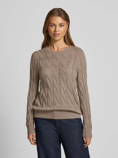 Tommy Hilfiger Sweter z dzianiny o kroju regular fit z czystej wełny Szarobrązowy 4